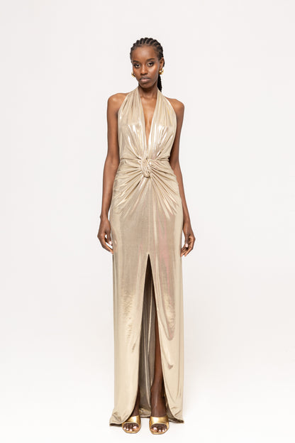 Backless Lamé Maxi Dress