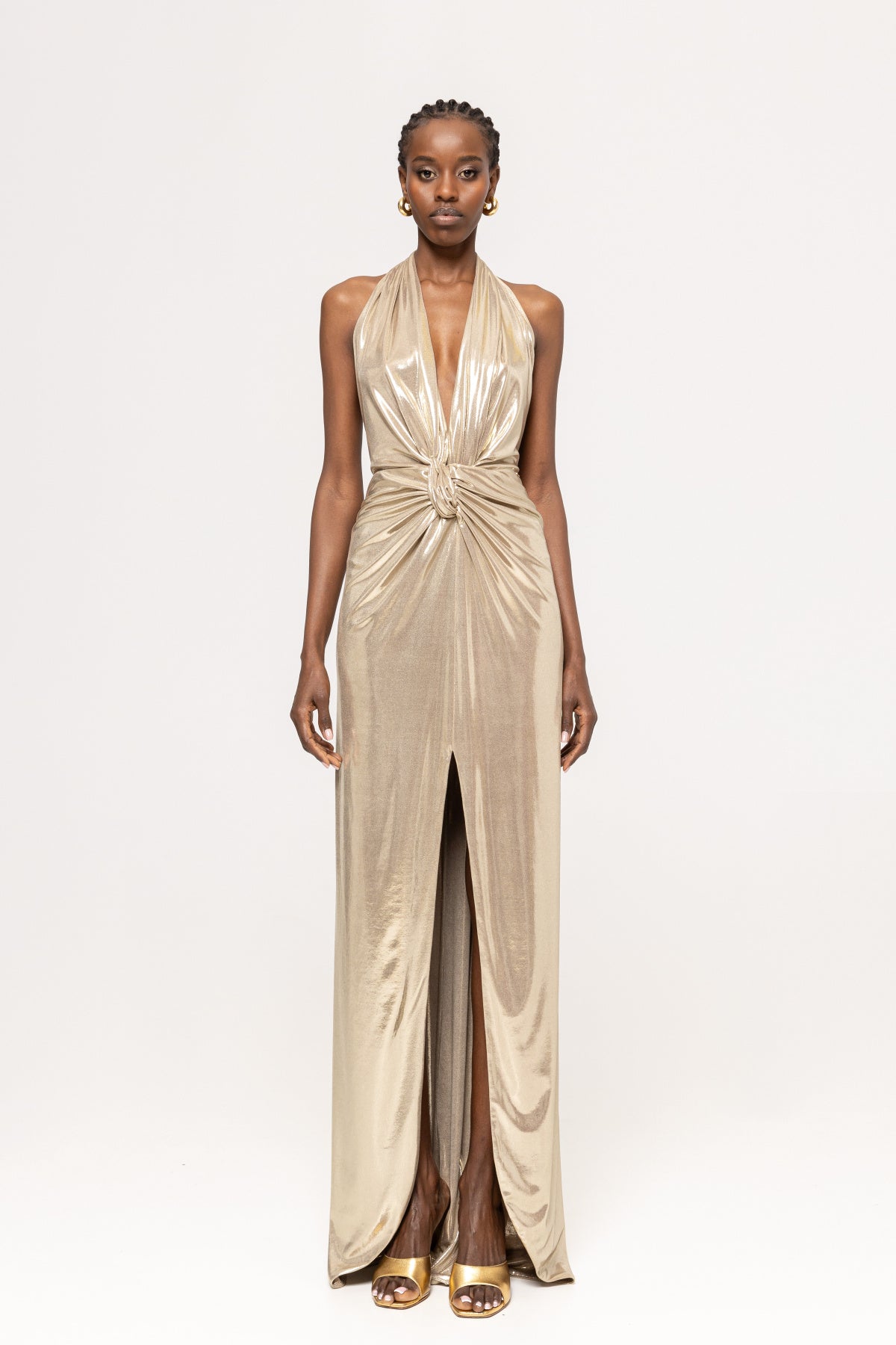 Backless Lamé Maxi Dress
