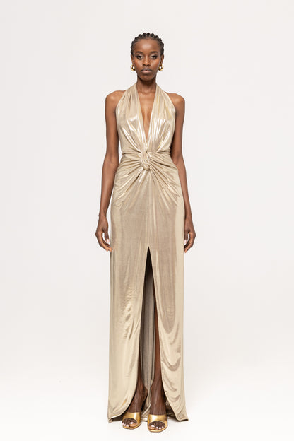 Backless Lamé Maxi Dress