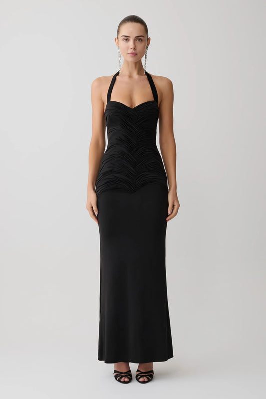 Hoai Gathered Slinky Halter Maxi Dress
